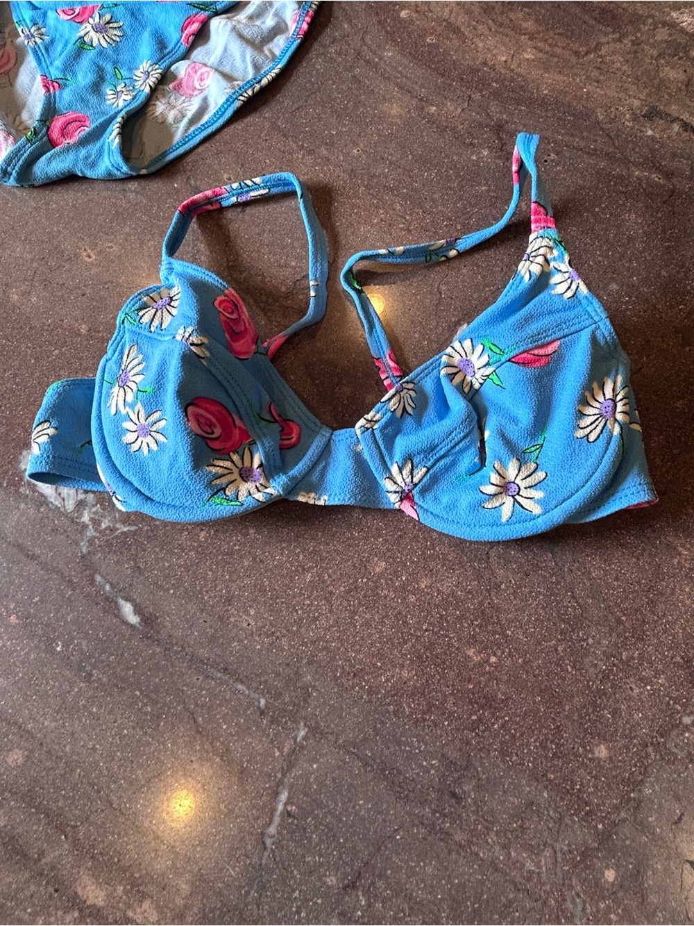 RAREVintage Jantzen Blue Floral Underwire 2 piece Set with Pink Roses from 1996 - Picture 5 of 13